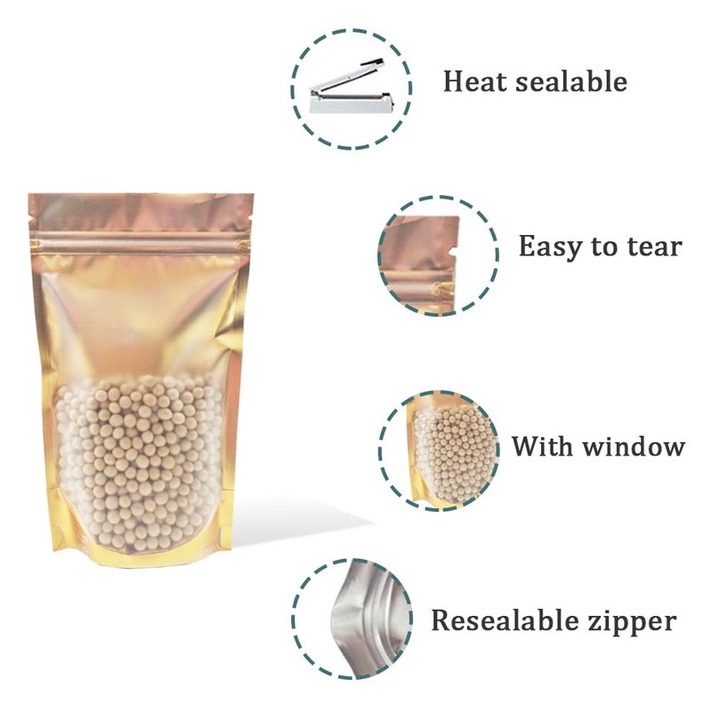 FERENLI 50 Pieces Aluminum Foil Mylar Zipper Lock Bags Plastic Heat Sealable Stand Up Food Storage Bag Coffee for Zip Packing Lock Pouch for Sample Reusable 4.7x7.9 inch - Image 5